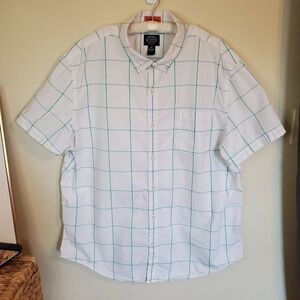 White Plaid Button Down Stretch Shirt